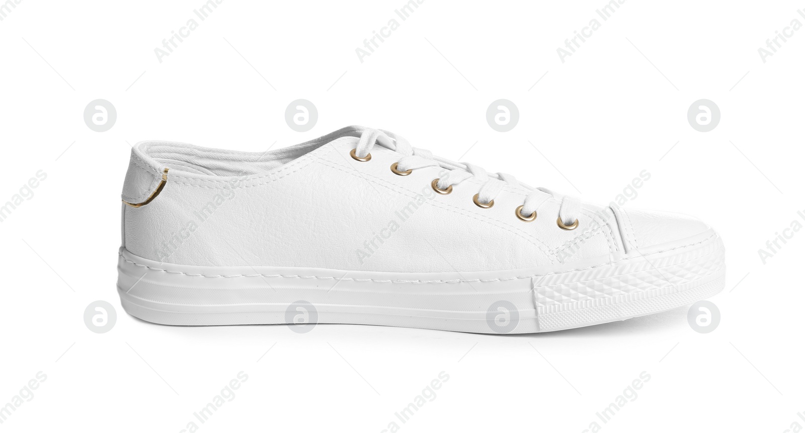 Photo of Stylish sneaker on white background. Trendy footwear