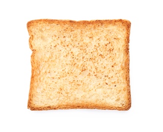 Toasted bread on white background, top view