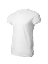 Stylish men's t-shirt isolated on white. Space for design