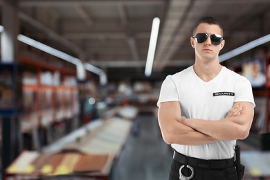 Image of Male security guard wearing uniform in shopping mall