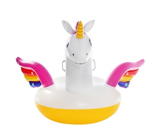 Funny inflatable unicorn ring isolated on white