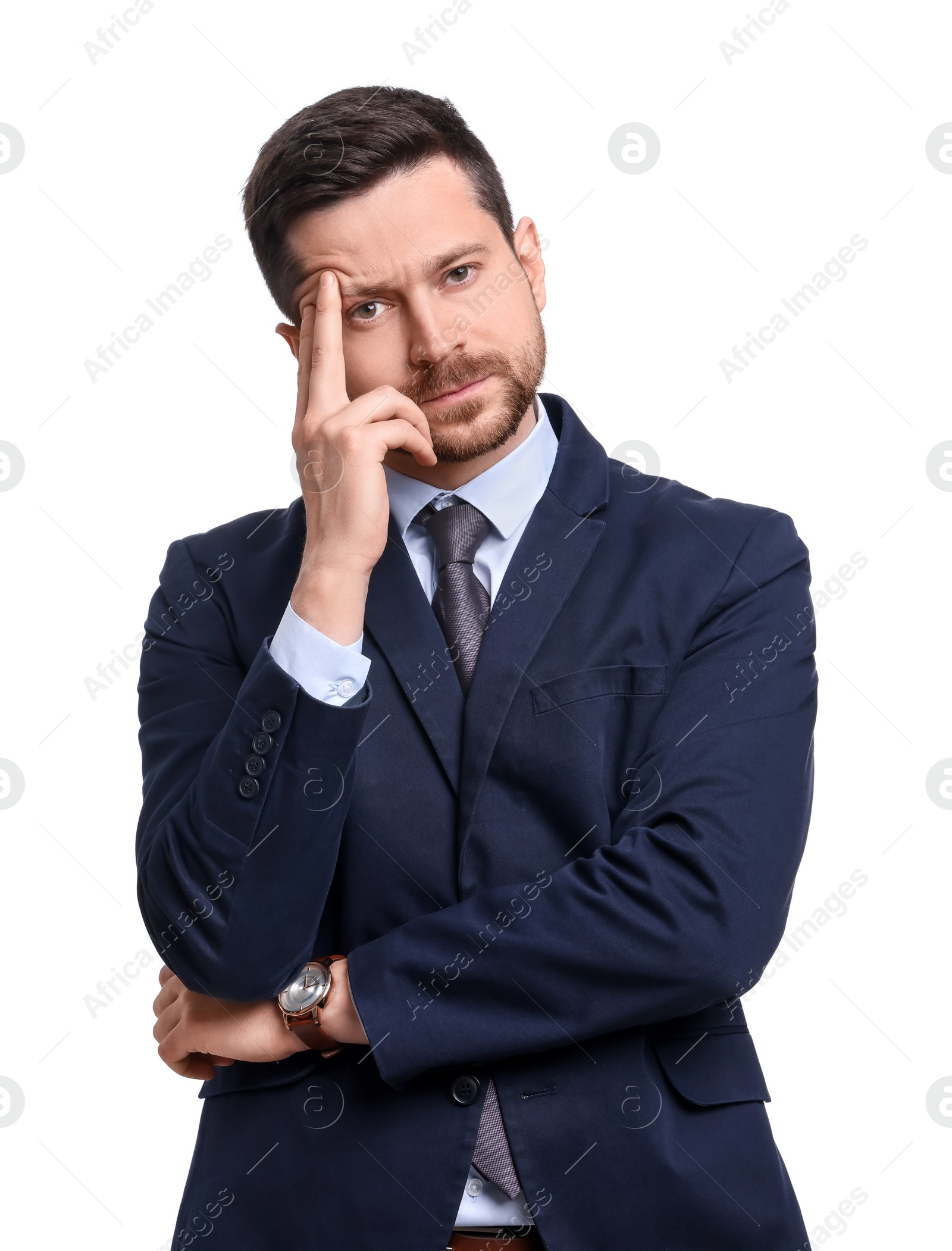 Photo of Handsome bearded businessman in suit on white background