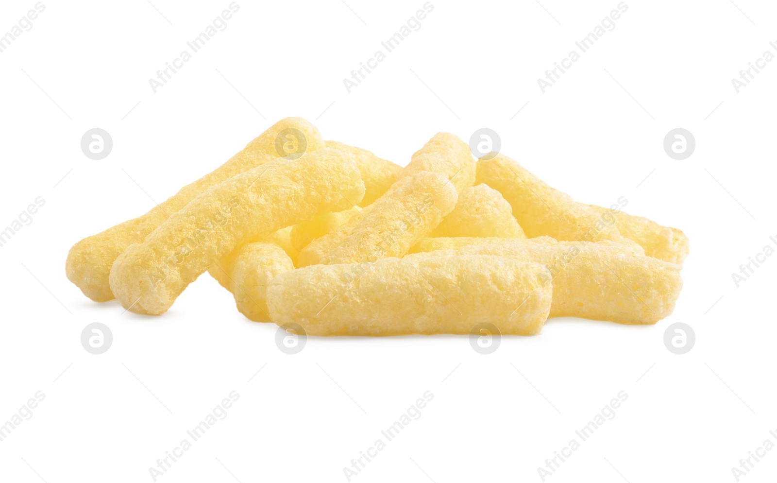 Photo of Heap of sweet crispy corn sticks isolated on white