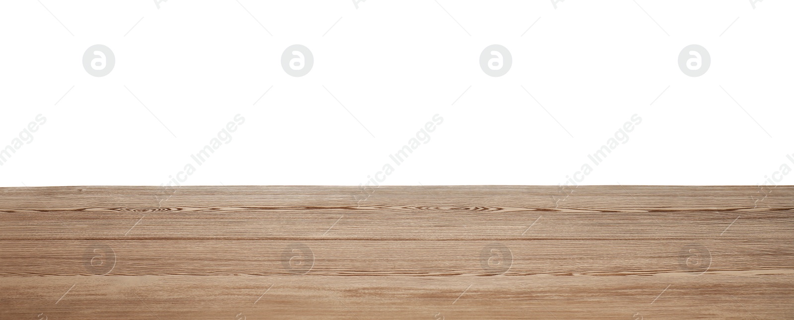 Photo of Stylish wooden table top against white background