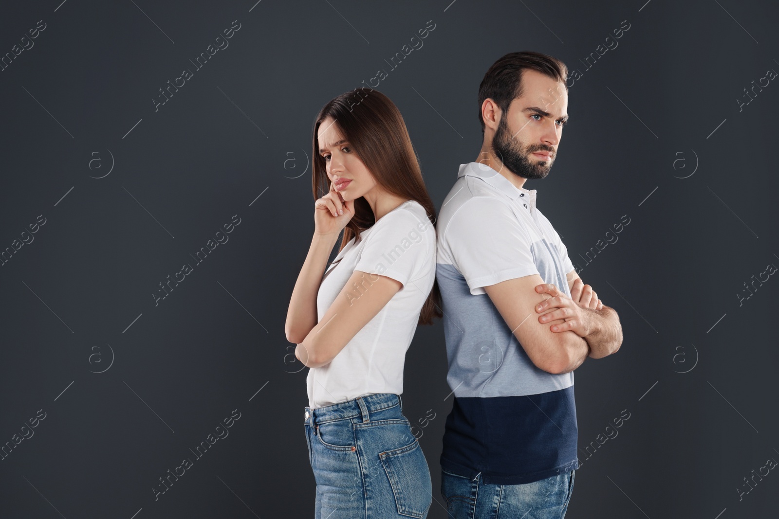 Photo of Couple with relationship problems on black background