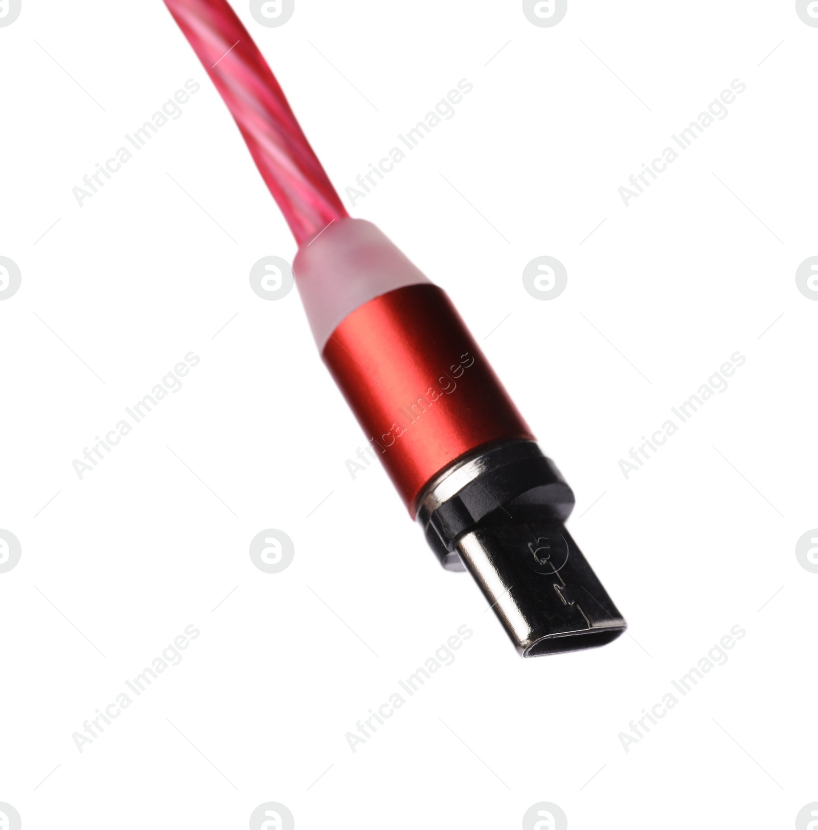 Photo of Red USB type C cable isolated on white. Modern technology