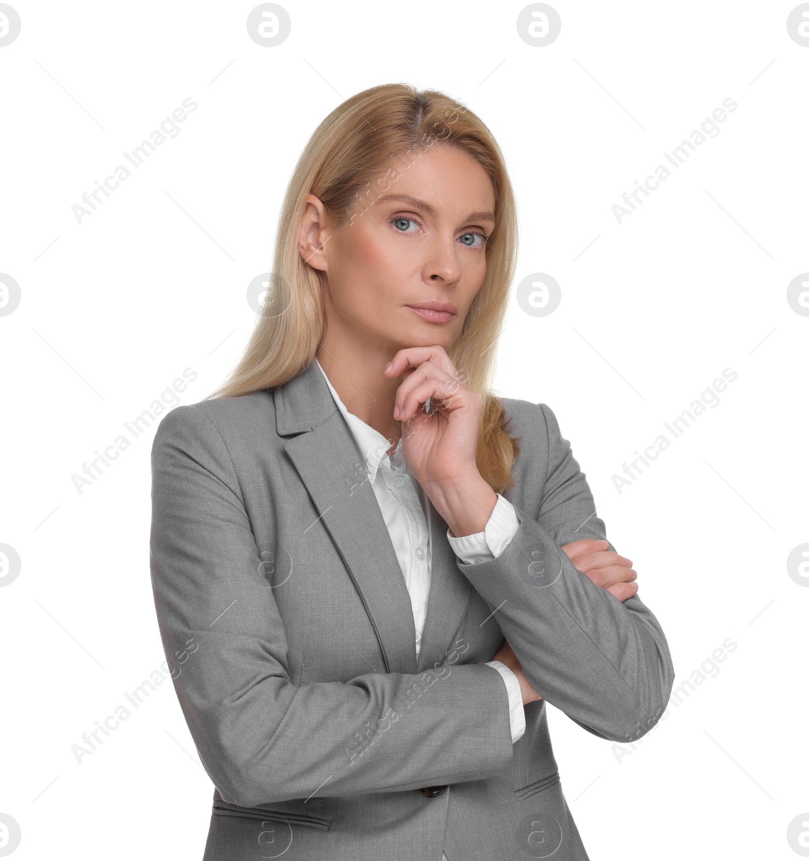 Photo of Portrait of confident woman on white background. Lawyer, businesswoman, accountant or manager