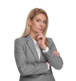Portrait of confident woman on white background. Lawyer, businesswoman, accountant or manager