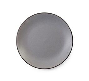 One grey ceramic plate isolated on white, top view