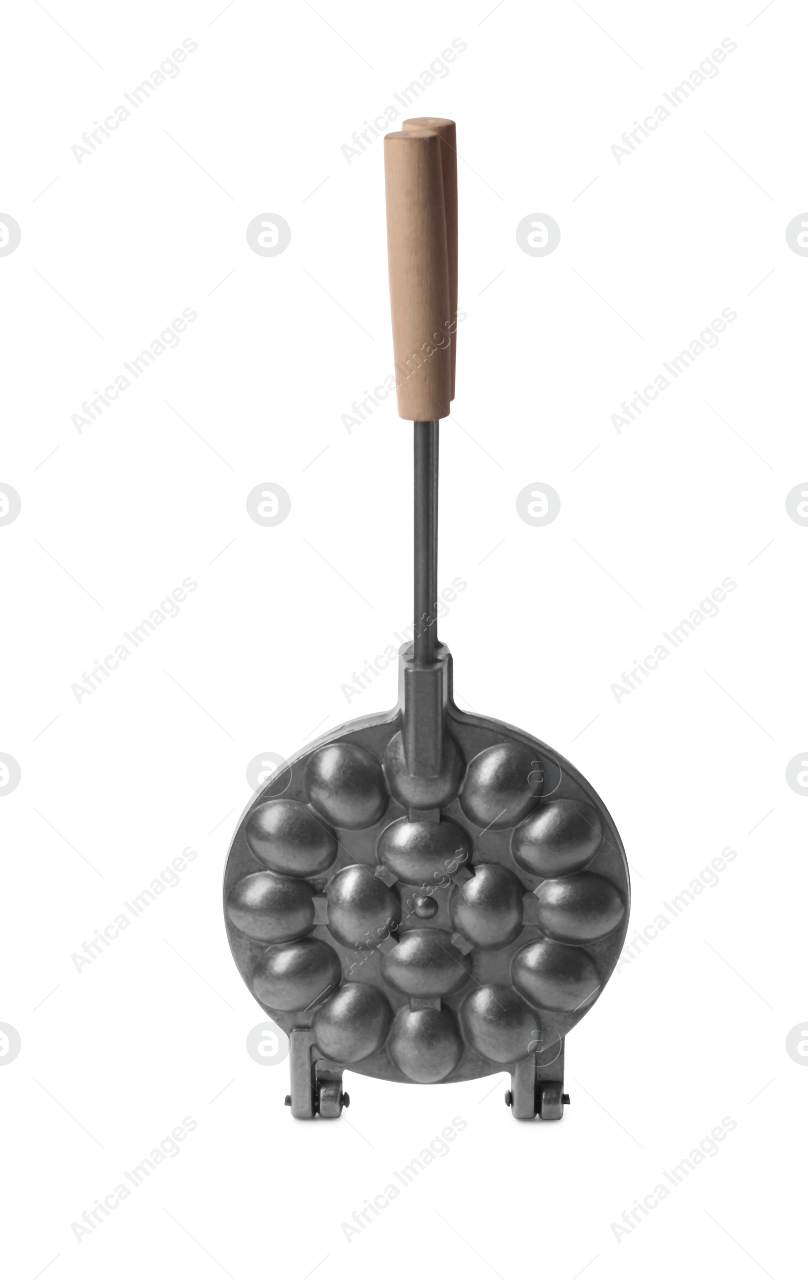 Photo of Walnut cookie mold with wooden handle isolated on white