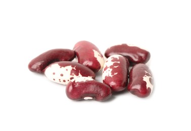 Photo of Pile of raw red beans on white background. Vegetable planting