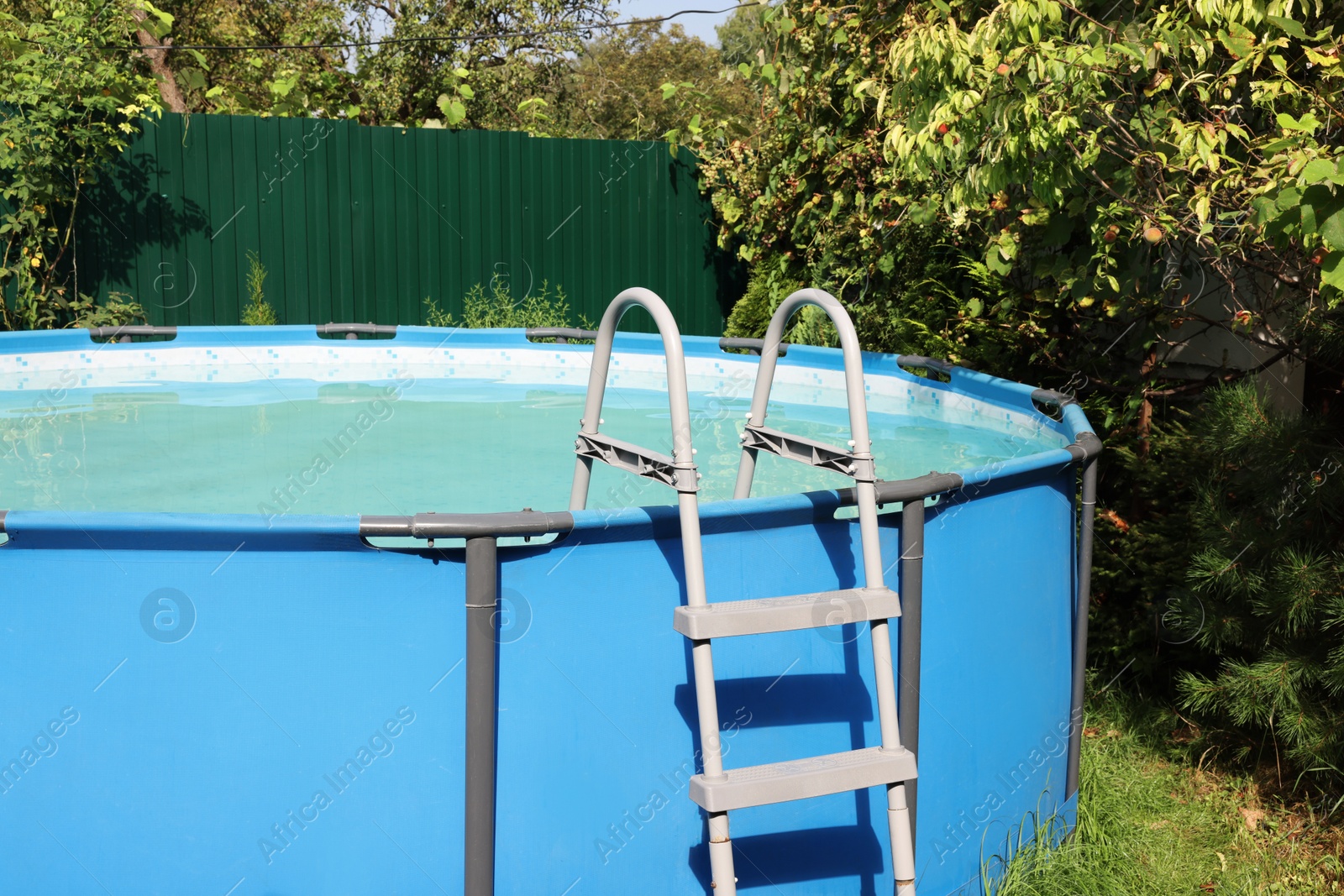 Photo of Above ground swimming pool on grass in backyard