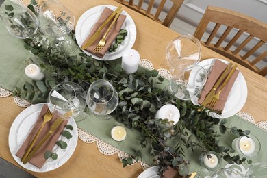 Photo of Stylish elegant table setting for festive dinner, flat lay