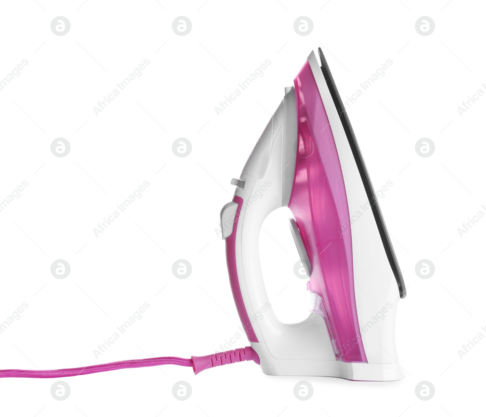 Photo of Modern electric iron on white background. Household appliance