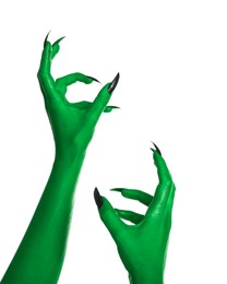 Image of Creepy monster. Green hands with claws isolated on white