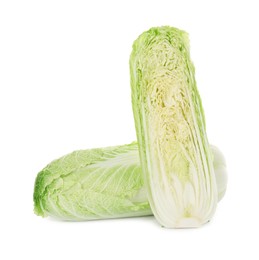 Photo of Whole and half of Chinese cabbages isolated on white