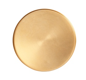 Photo of Shiny stylish gold tray on white background, top view