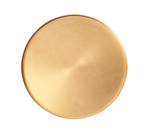 Shiny stylish gold tray on white background, top view