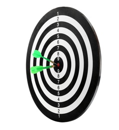 Green arrows hitting target on dart board against white background