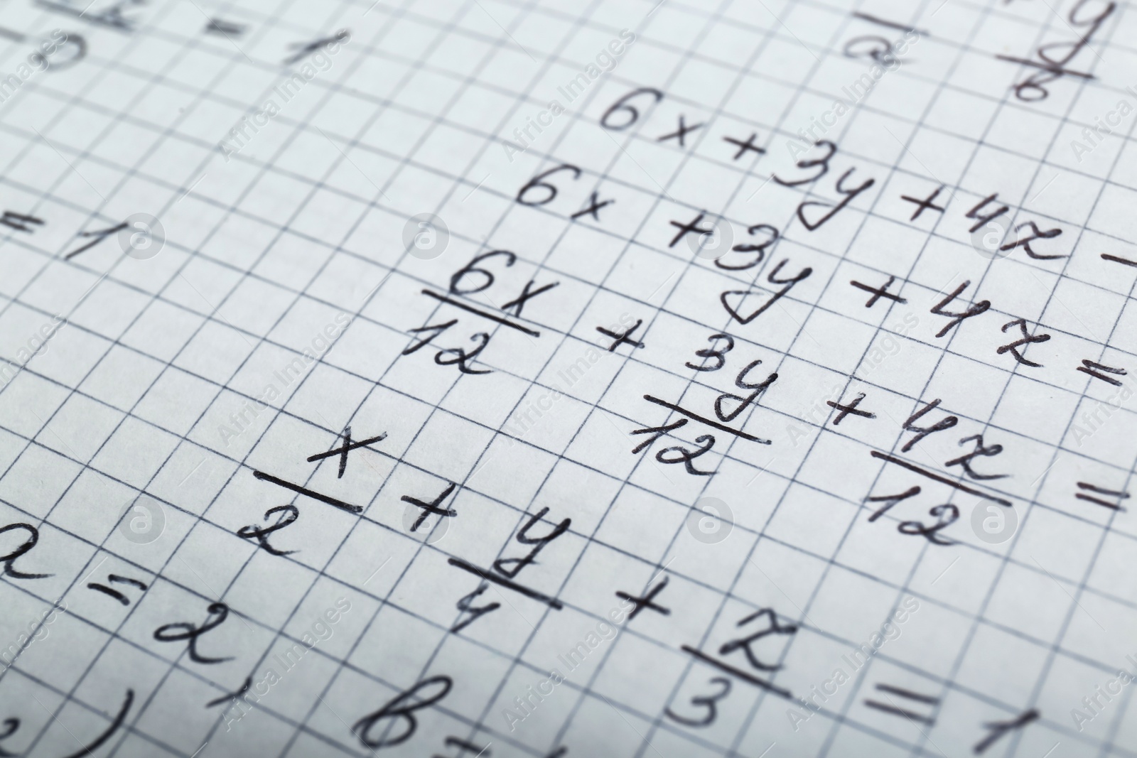 Photo of Sheet of paper with different mathematical formulas, closeup