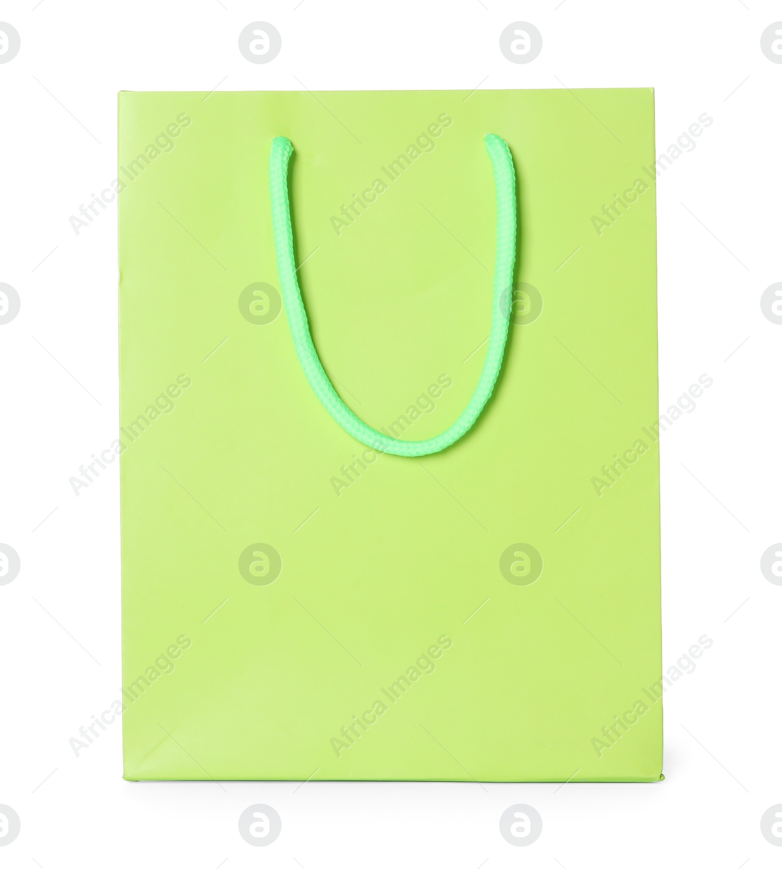 Photo of One green shopping bag isolated on white