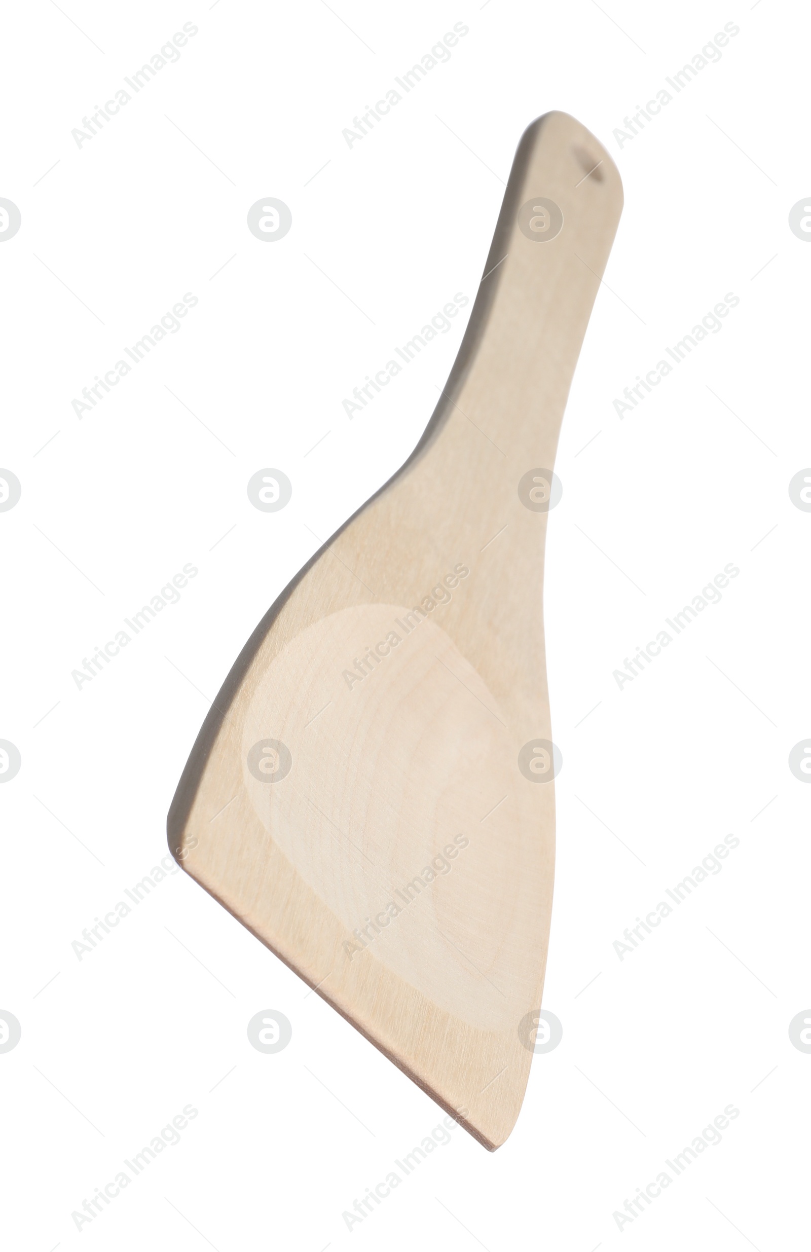 Photo of One wooden spatula isolated on white. Kitchen utensil