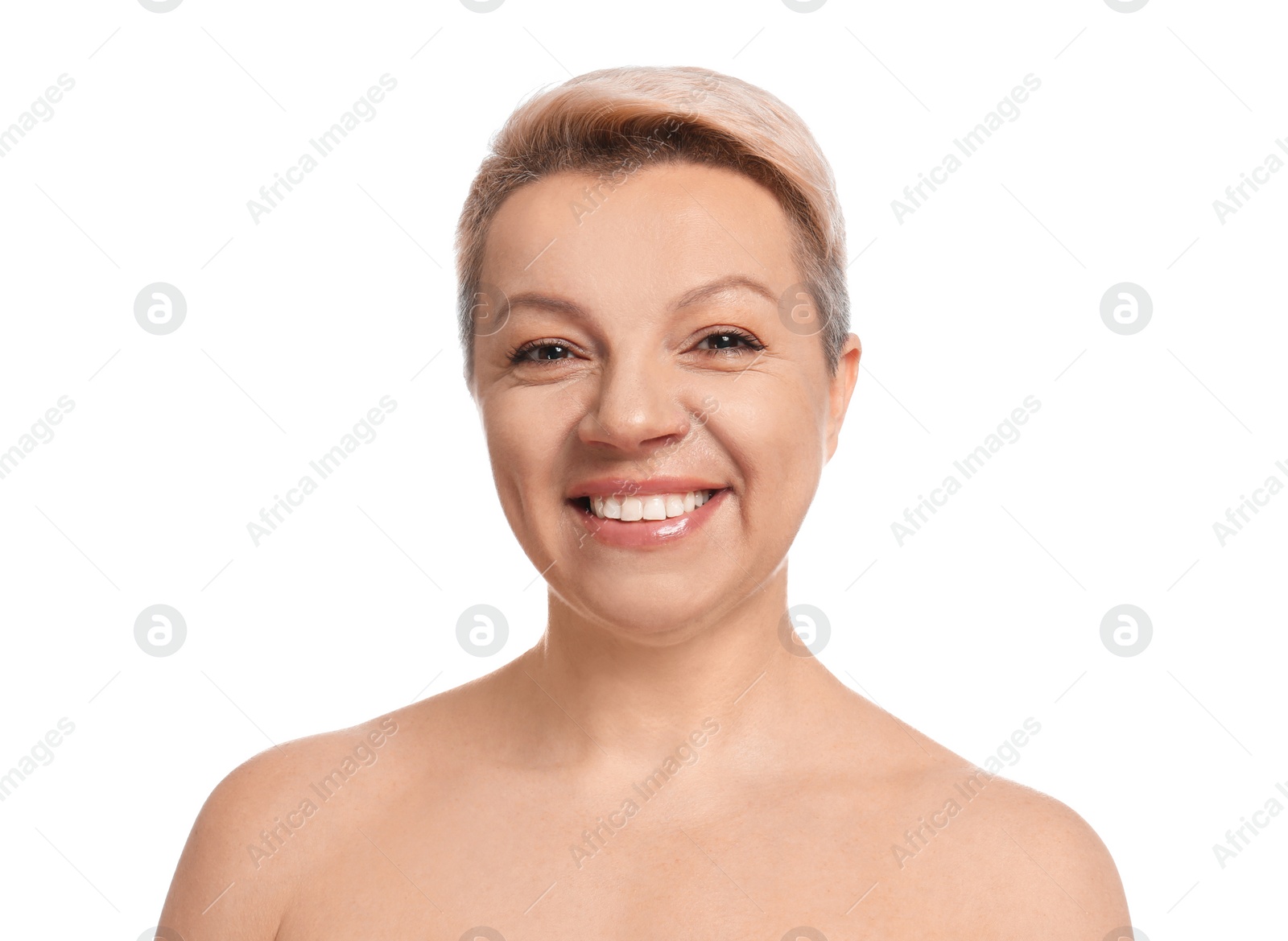 Photo of Mature woman with beautiful face on white background