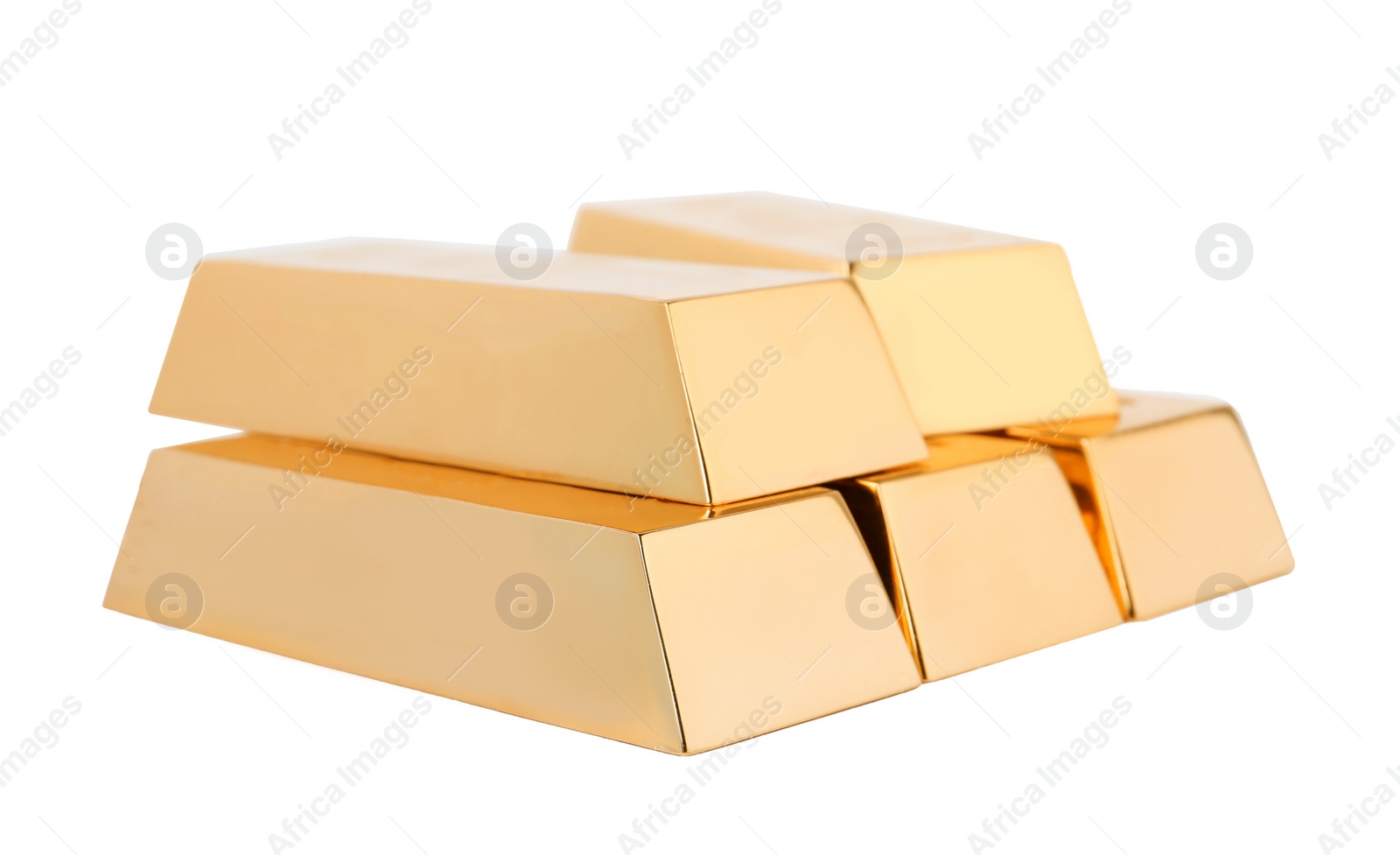 Photo of Precious shiny gold bars on white background