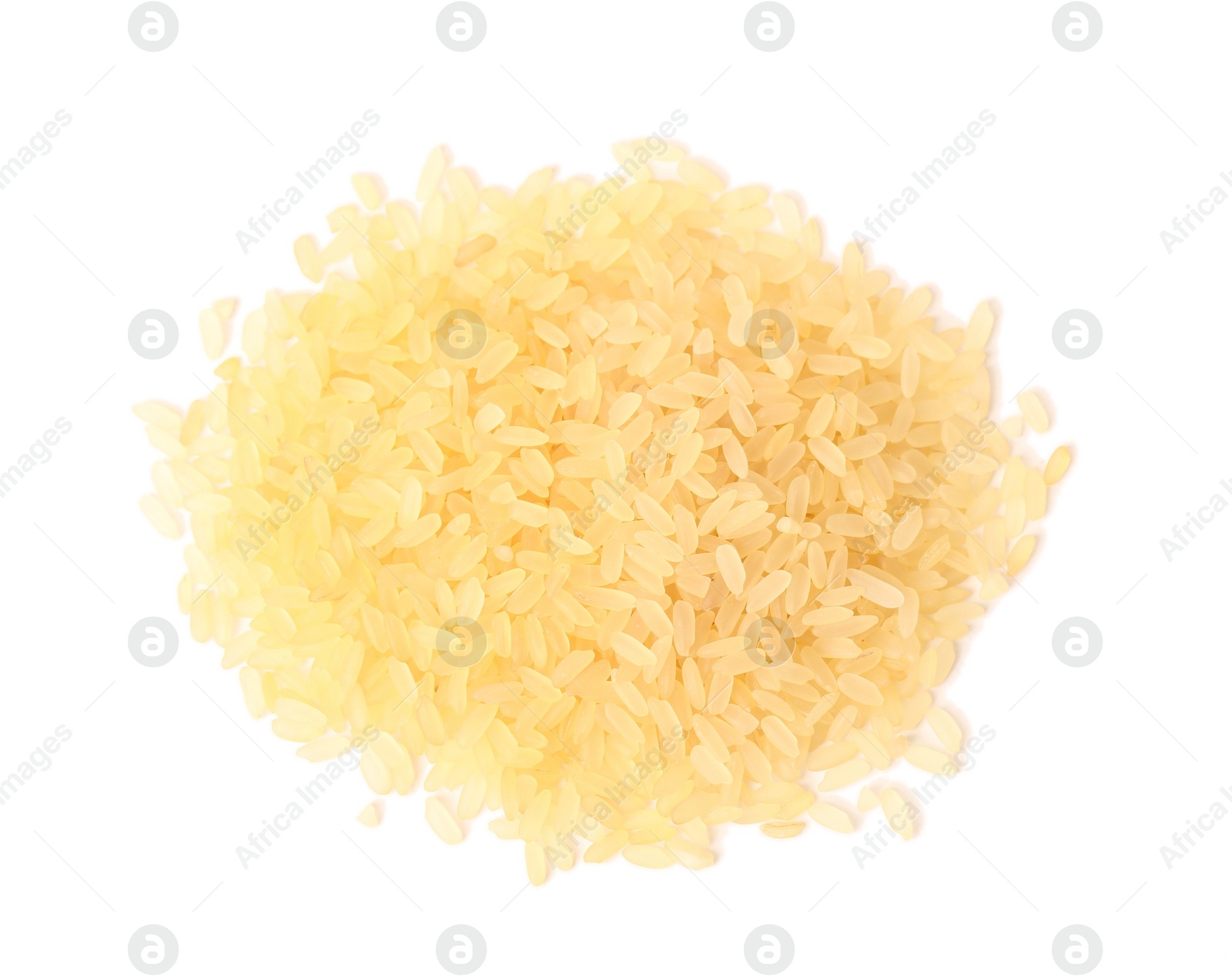 Photo of Pile of raw rice on white background. Vegetable planting