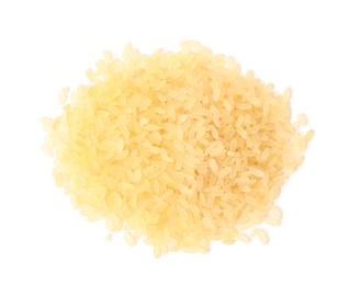 Pile of raw rice on white background. Vegetable planting