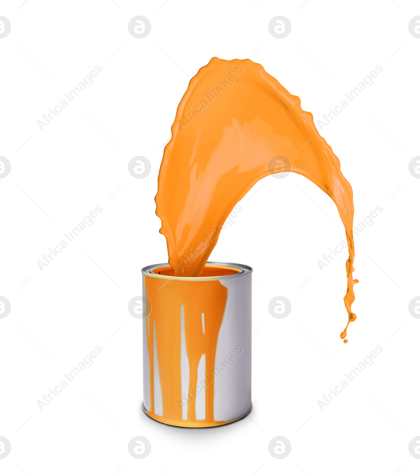 Image of Can with splashing orange paint isolated on white