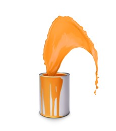 Image of Can with splashing orange paint isolated on white