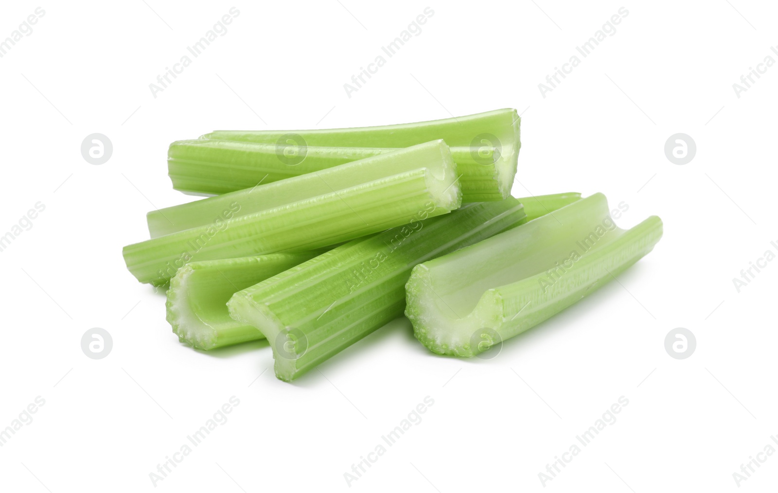 Photo of Fresh green cut celery isolated on white