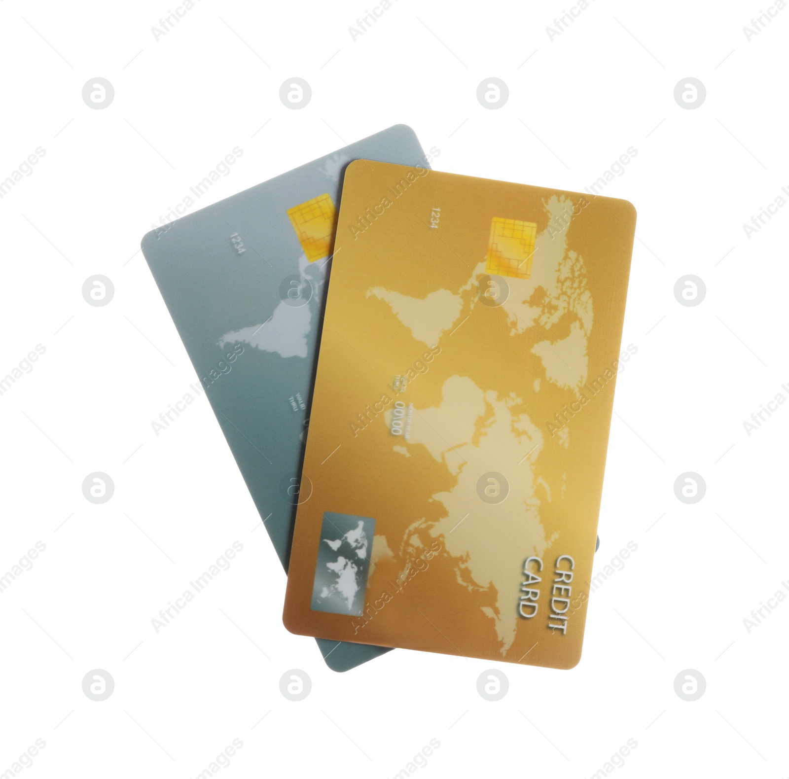 Photo of Different plastic credit cards on white background