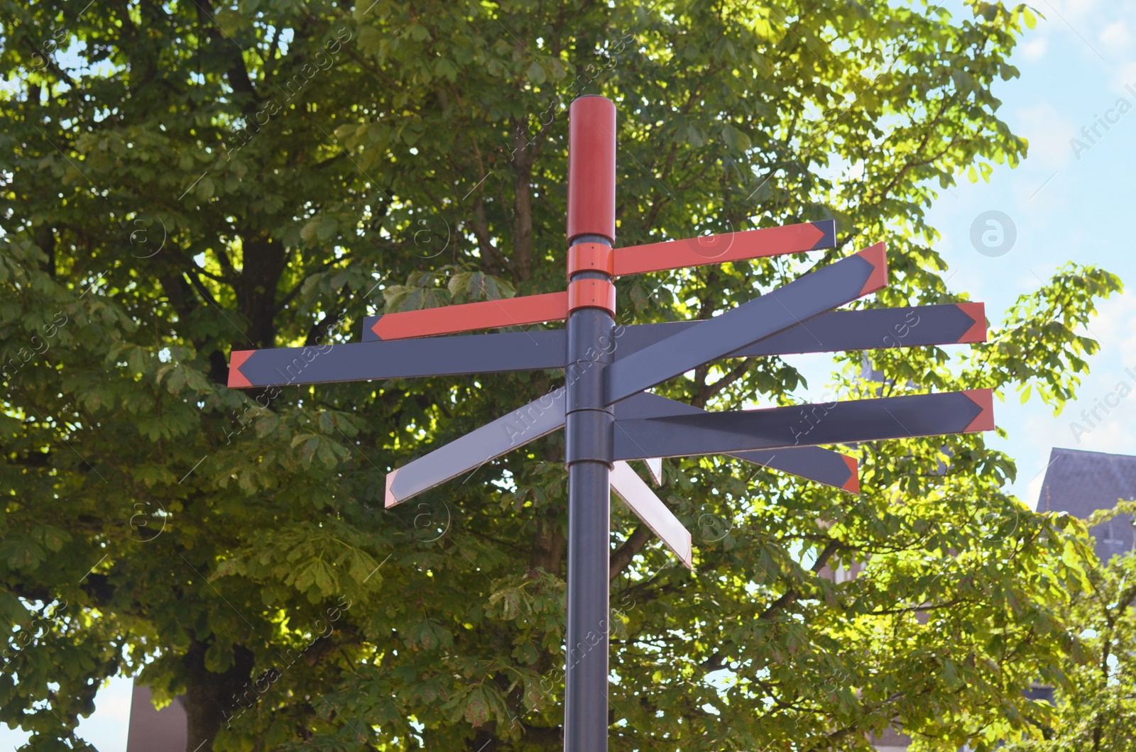 Photo of Blank direction sign outdoors. Space for text