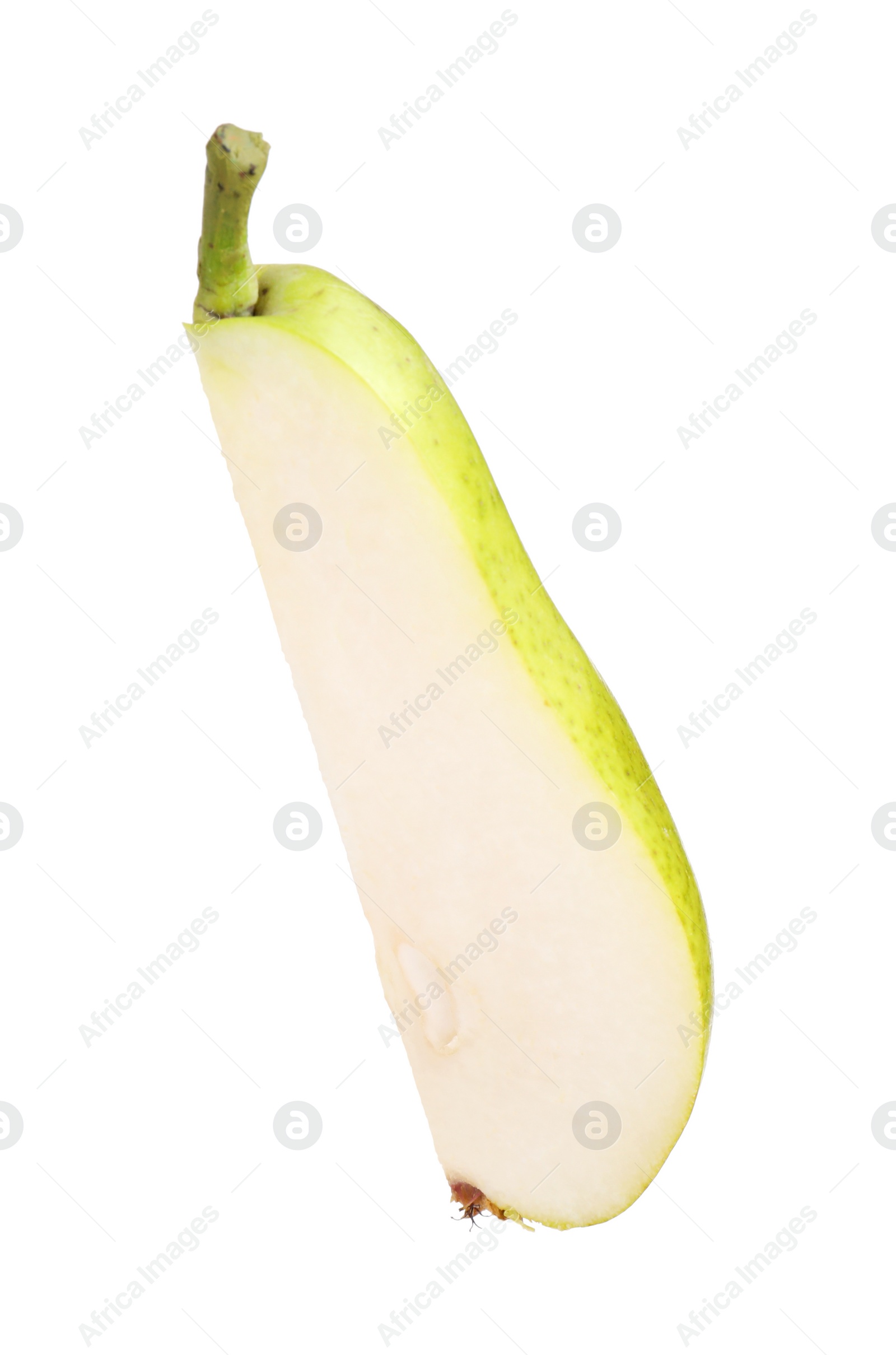 Photo of Piece of ripe pear on white background