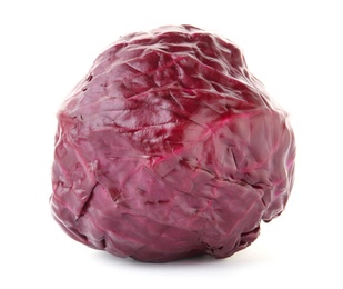 Whole ripe red cabbage on white background