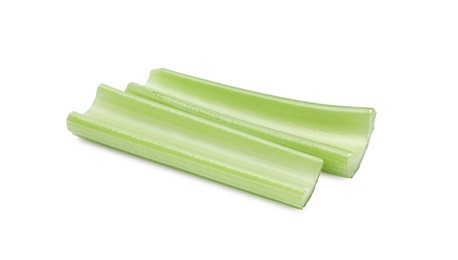 Fresh green cut celery isolated on white