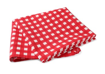 Photo of New red checkered tablecloth on white background