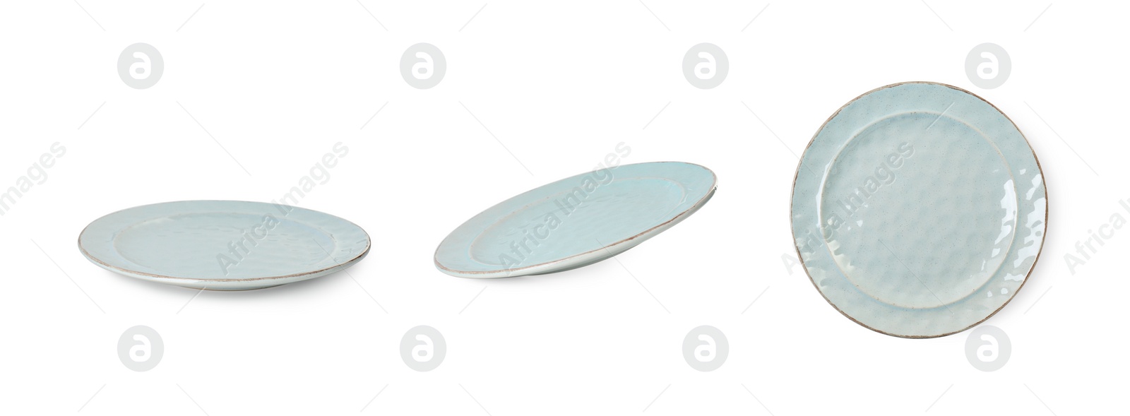 Image of Empty ceramic plate isolated on white, set with different views