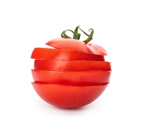 Cut ripe red tomato on white background