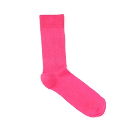 Pink sock on white background, top view