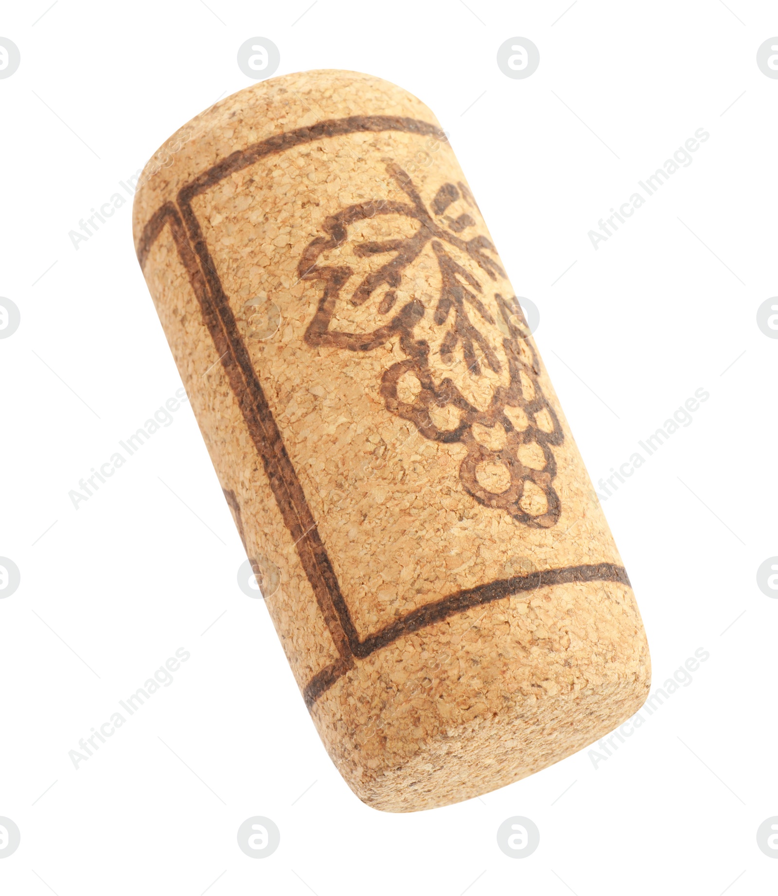 Photo of Wine cork with grape image isolated on white