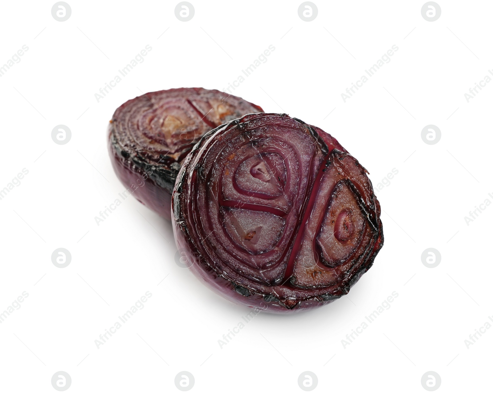 Photo of Cut grilled red onion isolated on white