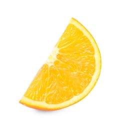 Photo of Citrus fruit. Slice of fresh orange isolated on white