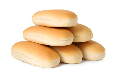 Photo of Many fresh hot dog buns isolated on white