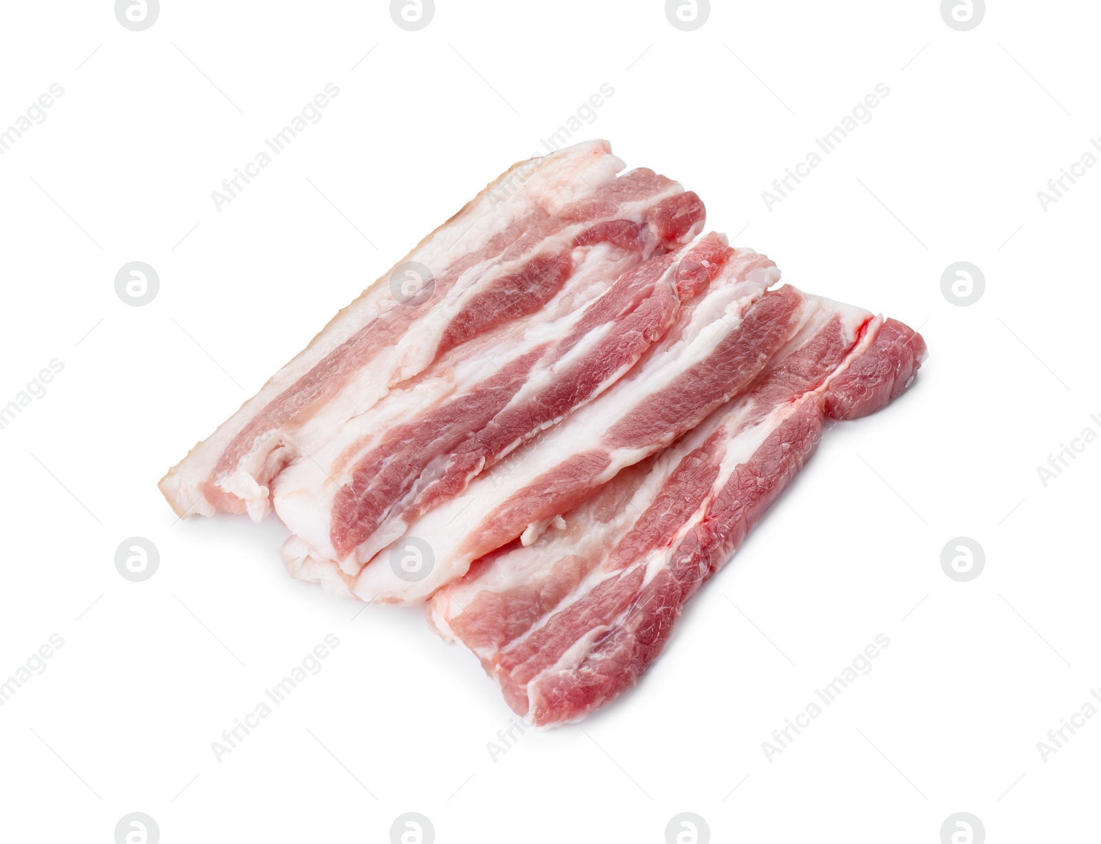 Photo of Pieces of raw pork belly isolated on white