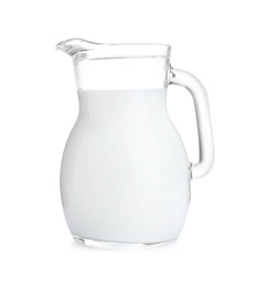 Photo of Jug of fresh milk isolated on white