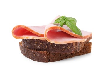 Delicious sandwich with ham isolated on white