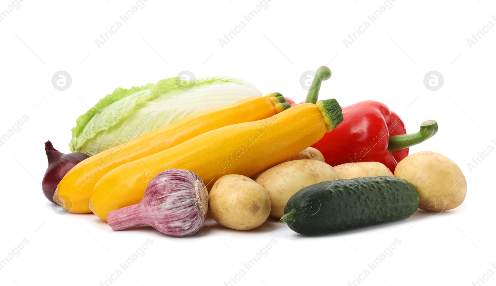 Photo of Different fresh ripe vegetables isolated on white